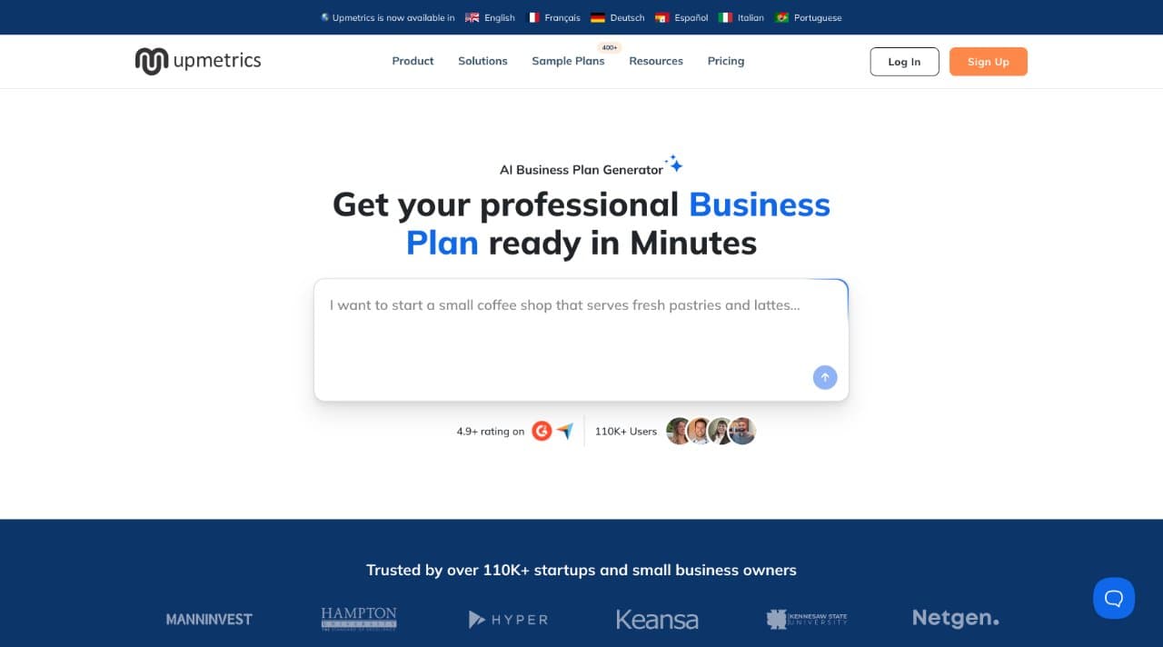 AI Business Plan Generator – Upmetrics