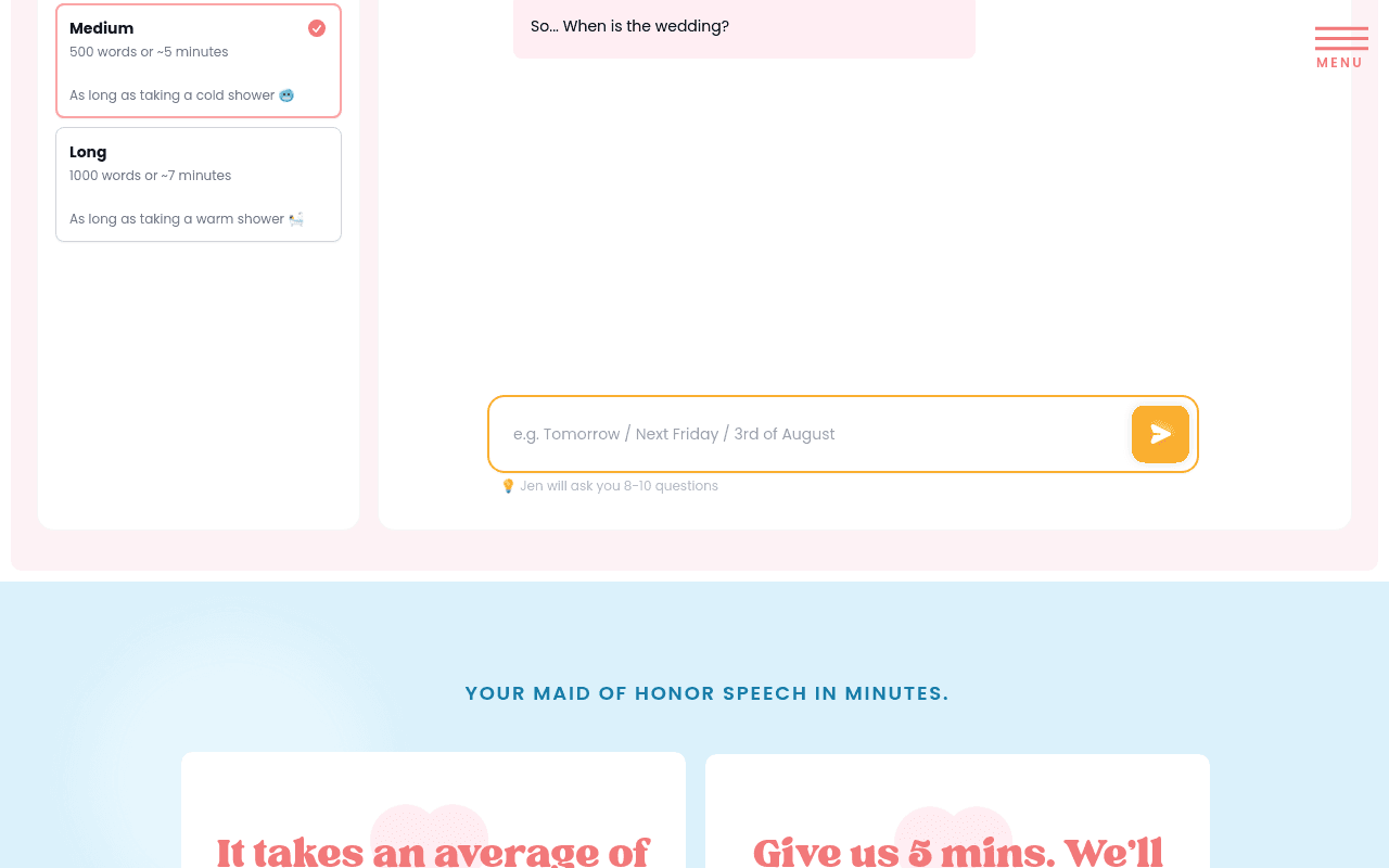 AI Maid of Honor Speech Writing Tool