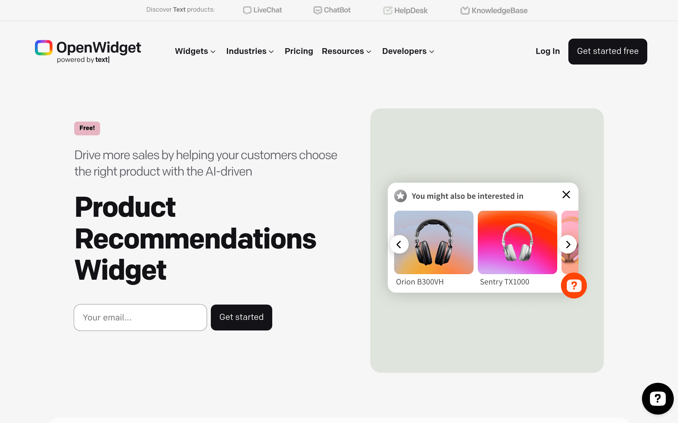 AI Product Recommendations Widget