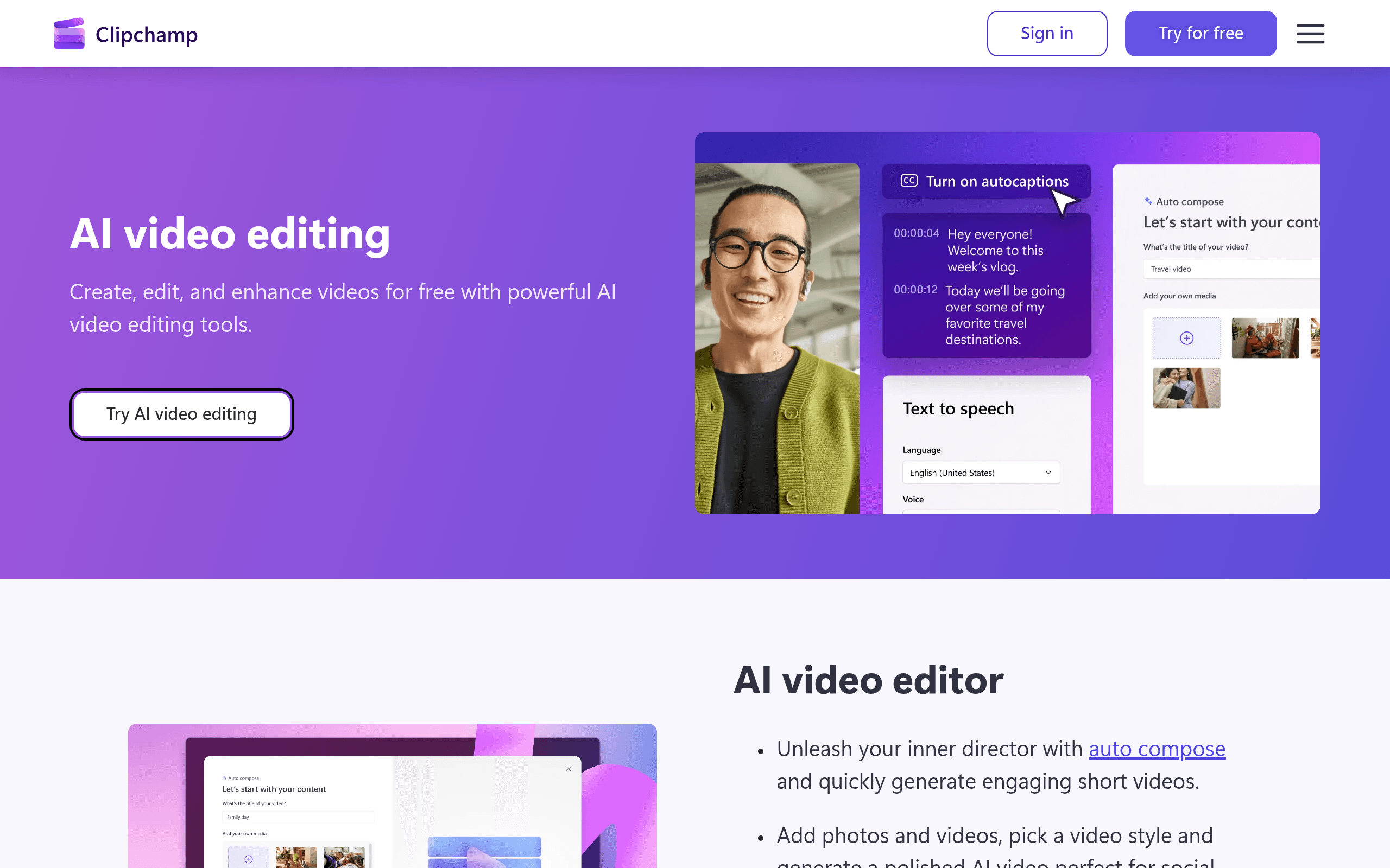AI Video Editing | Clipchamp