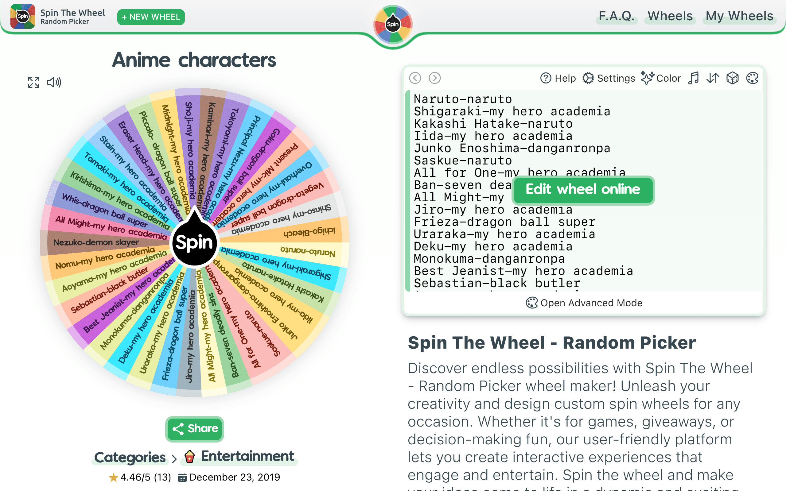 Anime characters | Spin the Wheel