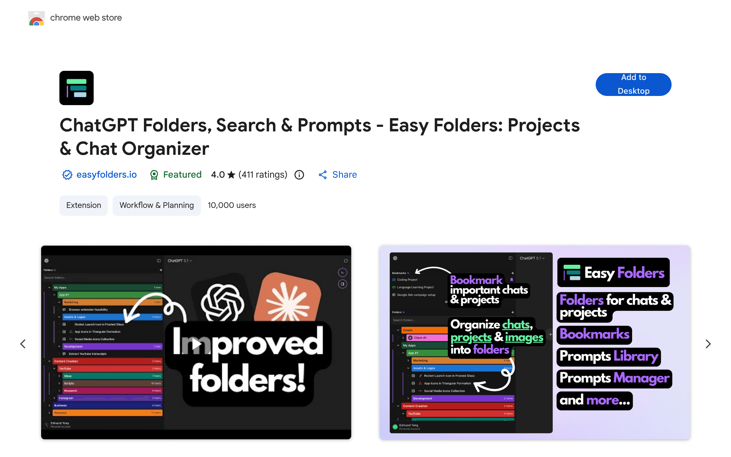 Easy Folders - ChatGPT & Claude Organizer