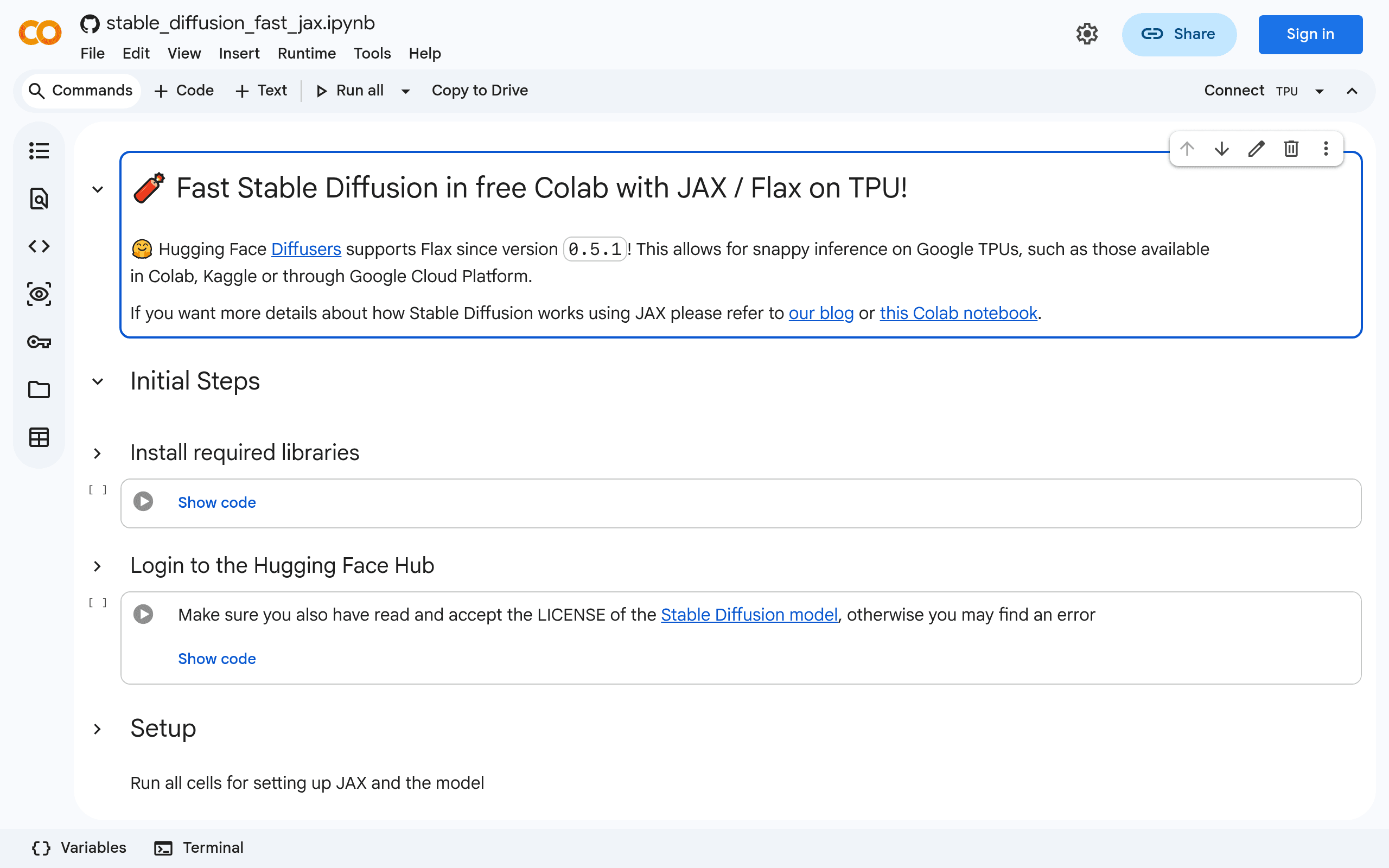 Fast Stable Diffusion in free Colab with JAX