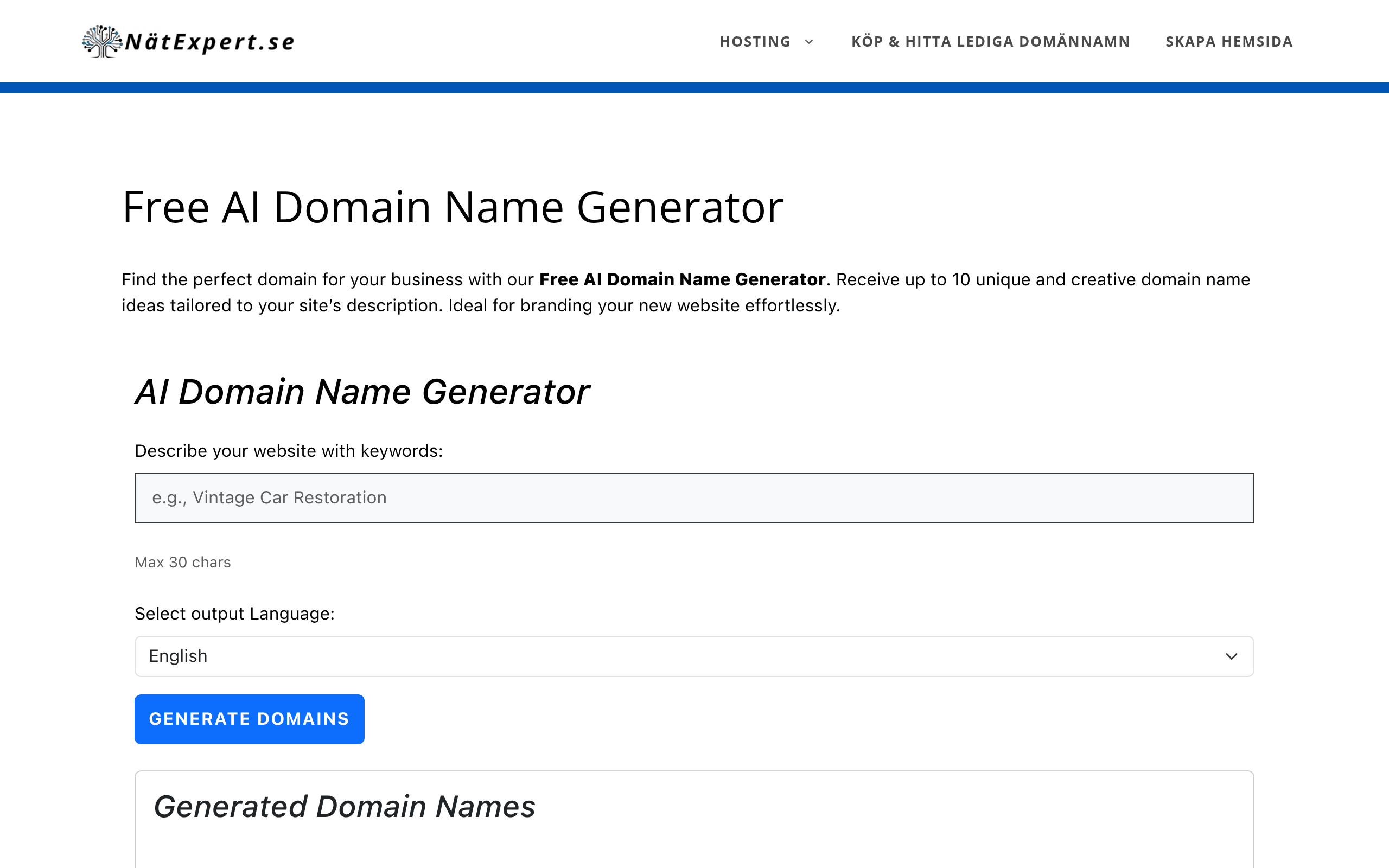Free AI Domain Name Generator - nätexpert.se