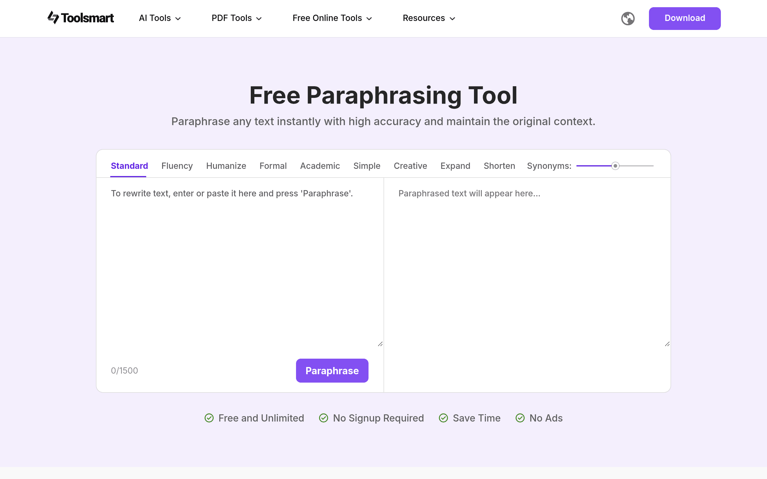 Free Paraphrasing Tool-Toolsmart