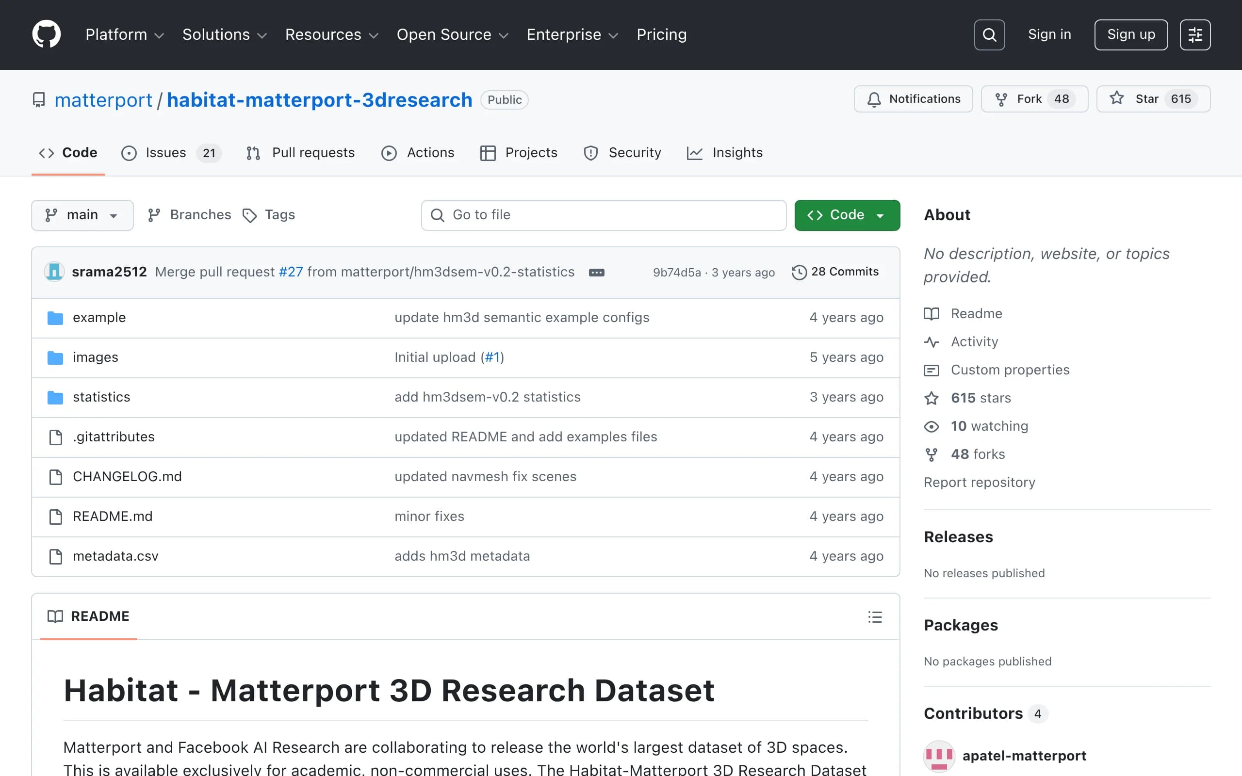 Habitat Matterport 3D Semantics Dataset