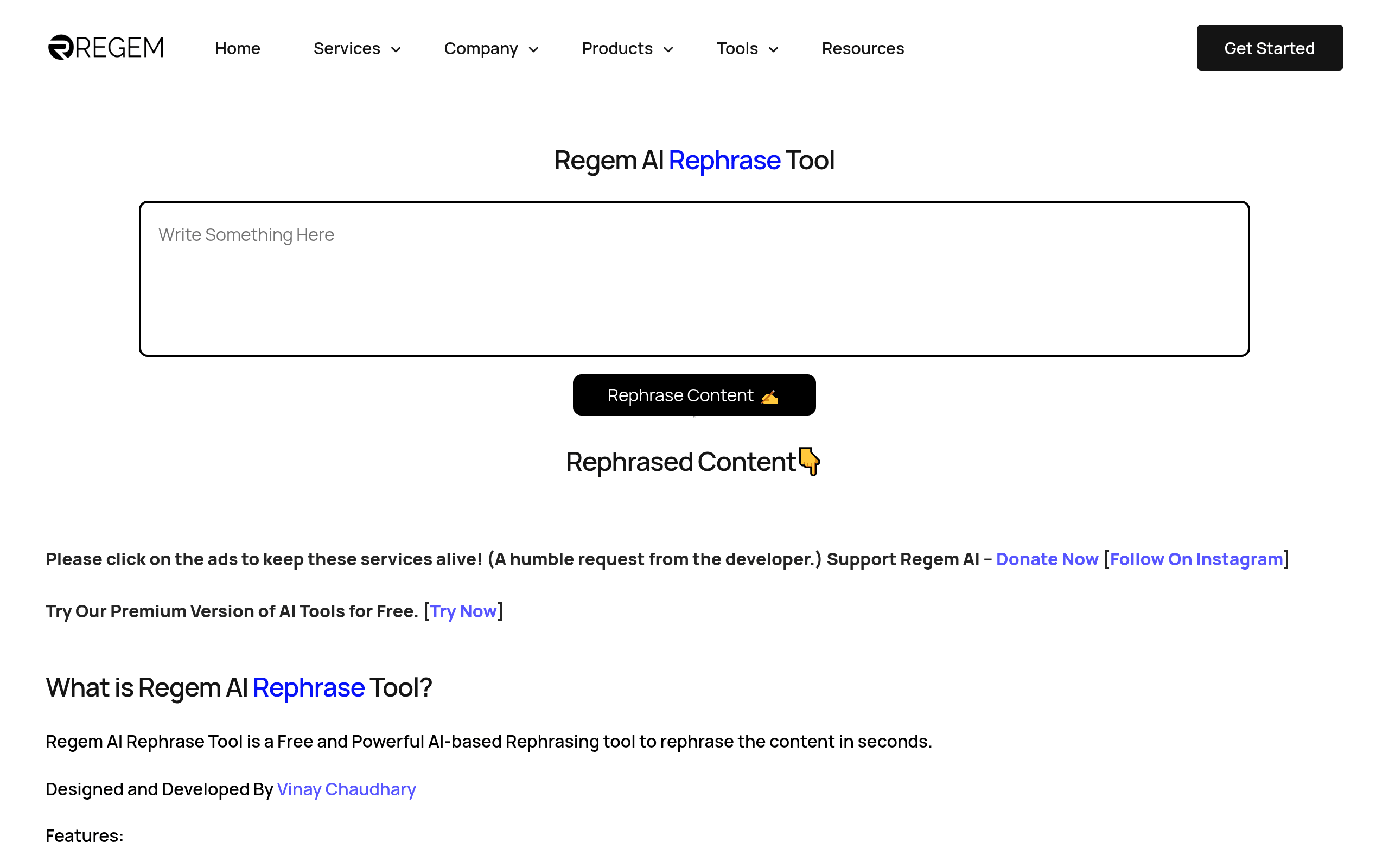 Regem AI Rephrase Tool