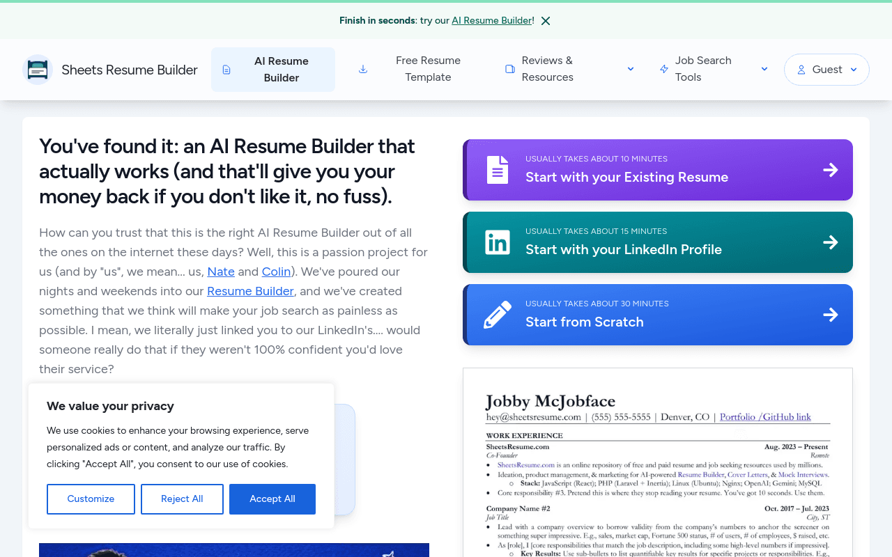 Sheets AI Resume Builder